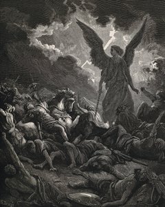 La Santa Biblia. 1866. SENAQUERIB (705-681 A.C.). Rey de Asiria (705-681 a.C.). Ángel de Yahvé del ejército de Senaquerib. Grabado
