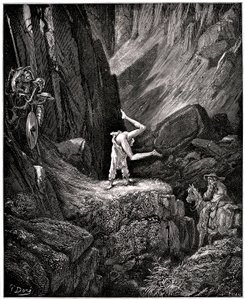 El Ingenioso Hidalgo Don Quijote de la Mancha (Quijote) de Miguel de Cervantes (1547-1616): el caballero hace hacer cabriolas a la triste figura "poniendo desnudas ciertas cosas que Sancho, por no verlas, se apresura a dar la vuelta, satisfecho de de Gustave Dore