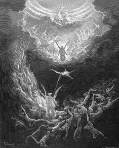 El Juicio Final. Libro bíblico de Apocalipsis 20:11. Ilustración de Gustave Dore 1865-1866. Grabado en madera