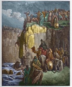 La matanza de los profetas de Baal - El profeta Elías hace perecer a los sacerdotes de Baal - grabado en “The Bible illustree” por Gustave Dore (1832-1883) - Grabado de “The Dore Bible”