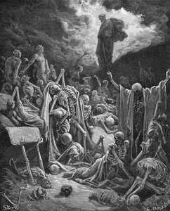 La visión del valle de los huesos secos, Ezequiel 37:1-2, ilustración de 