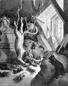 El gato y la vieja rata - en “Fábulas” de La Fontaine, ilustrado por Gustave Doré de Gustave Dore