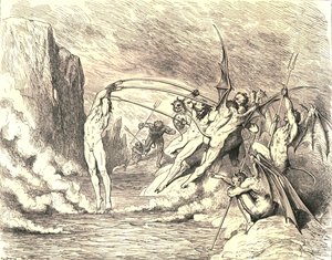 Dicho esto, lo engancharon con más de cien ganchos, c1890 de Gustave Dore