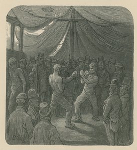 Dos hombres boxeando mientras una multitud observa de Gustave Dore