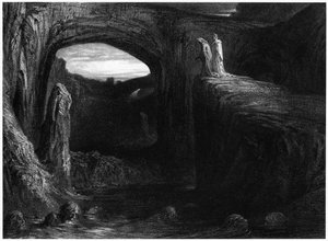 Virgilio y Dante entrando al Infierno, ilustración de 