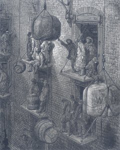 Almacenes en la ciudad de Londres. De Gustave Dore y Blanchard Jerrold Londres: A Pilgrimage London 1872.