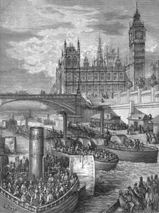 Escaleras de Westminster - Barcos de vapor partiendo, 1872 de Gustave Dore
