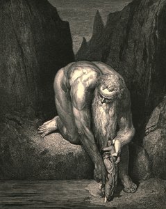 Aún en el abismo, ese Lucifer con Judas bajo nos engulle, ligeramente nos colocó, c1890 de Gustave Dore