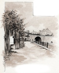 Aduana del muelle de Valmy, Canal Saint-Martin, París Dibujo de Gustave Fraipont (1849-1923) extraído de "La seine a travers Paris" de Saint-Juirs de Gustave Fraipont