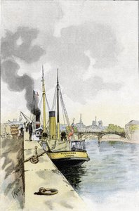 Barcos ingleses cerca del puente de los Saints-Peres o Carrousel, París Dibujo de Gustave Fraipont (1849-1923) de Saint-Juirs de Gustave Fraipont