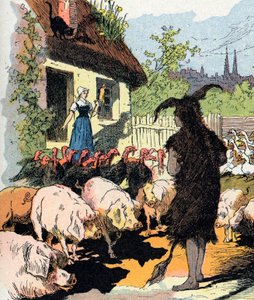 Sierva piel de asno Ilustración de Gustave Fraipont para "Piel de asno" (Ane skin) cuento de Charles Perrault (1628-1703), escritor francés (Ilustración para "Piel de asno" cuento literario francés) Colección particular