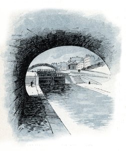 Les ecluses du canal saint Martin, paris (Vista de las esclusas del canal Saint-Martin, París) Dibujo de Gustave Fraipont (1849-1923) extraído de "La seine a travers Paris" de Saint-Juirs