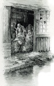 Megissiers de la rue des gobelins en París (Curtidores trabajando cueros y pieles de animales en la rue des Gobelins, París) Dibujo de Gustave Frainpont (1849-1923) extraído de "La seine a travers Paris" de Saint-Juirs. de Gustave Fraipont