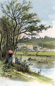 Paseantes dominicales a orillas del Sena en Bas-Meudon (Meudon-sur-Seine) Dibujo de Gustave Fraipont (1849-1923) de Saint-Juirs