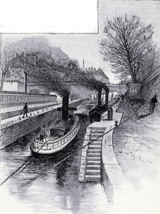 Remolcadores de la esclusa del Sena frente al Hotel des Monnaie, París Dibujo de Gustave Fraipont (1849-1923) de Saint-Juirs