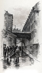 Vista de una pensión de mala muerte en la calle de la Bucherie en el barrio de Maubert, París Dibujo de Gustave Fraipont (1849-1923) de Saint-Juirs de Gustave Fraipont