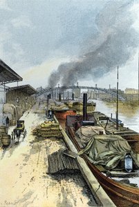 Vista del Canal de la Villette en París Dibujo de Gustave Fraipont (1849-1923) desde Saint-Juirs de Gustave Fraipont