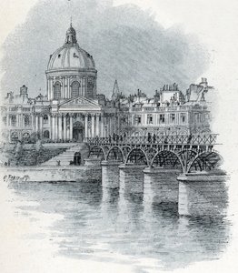 Vista del Instituto de Francia y del puente de las Artes en París Dibujo de Gustave Fraipont (1849-1923) tomado de "La seine a travers Paris" de Saint-Juirs de Gustave Fraipont