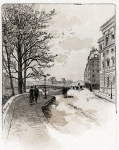 Vista del Quai des Orfevres, Île de la Cite, París Dibujo de Gustave Fraipont (1849-1923) desde Saint-Juirs