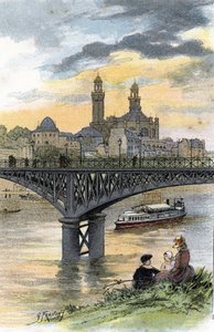 Vista de la pasarela de Passy (actual puente de Bir Hakeim) en París Dibujo de Gustave Fraipont (1849-1923) desde Saint-Juirs