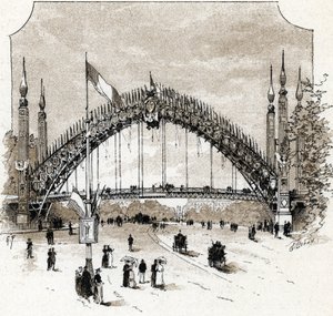 Vista de la pasarela del Puente del Alma durante la Exposición Universal de París de Gustave Fraipont