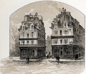 Vista de las casas antiguas de Pont-Neuf en París (Casas antiguas del puente Neuf, París) Dibujo de Gustave Fraipont (1849-1923) de Saint-Juirs