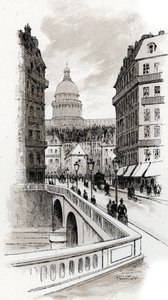 Vista de la rue de Bellay y de la cúpula del Panteón, París (View of the rue du Bellay and cupola of Pantheon, 5th district, Paris) Dibujo de Gustave Fraipont (1849-1923) de Saint-Juirs de Gustave Fraipont