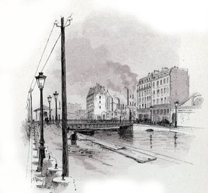 Vista del puente giratorio del quai de Valmy en el canal Saint Martin, París Dibujo de Gustave Fraipont (1849-1923) desde Saint-Juirs de Gustave Fraipont