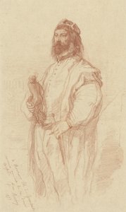 Hombre de pie con estatua de Gustave François Morin