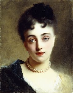 Una dama elegante con perlas de Gustave Jacquet