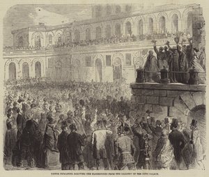 Víctor Manuel saludando a los florentinos desde la galería del Palacio Pitti de Gustave Janet