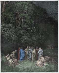 Infierno, Canto 4: Homero, los poetas y héroes en el Limbo, ilustración de La Divina Comedia de Dante Alighieri, 1885