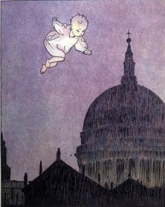 Ilustración para "La storia di Peter Pan", fábula de James Matthew Barrie (JM o J. M. Barrie de Gustavo Gustavino Rosso