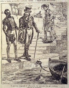 el joven agradeció al coronel su servicio... Ilustración de la nueva "Colomba" escrita por Prosper Merimee. Grabado de Gustavino (Gustavo Rosso) (1881-1950), hacia 1915