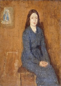 Una Chica Sentada con un Vestido Azul con Lunares, 1914-15