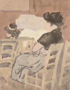 Una mujer y una niña en el interior de una iglesia (acuarela sobre papel) de Gwen John