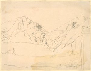 Chica tumbada en una cama (lápiz sobre papel)