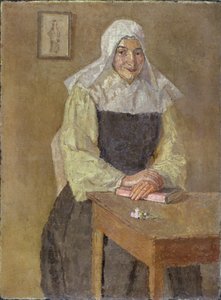 Mère Poussepin sentada a la mesa (óleo sobre lienzo)