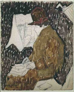 Perfil de una mujer en un vagón de tren de Gwen John