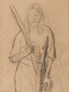 Niña de pie con un poste de madera en la mano