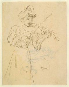 Mujer de pie tocando el violín (lápiz sobre papel)