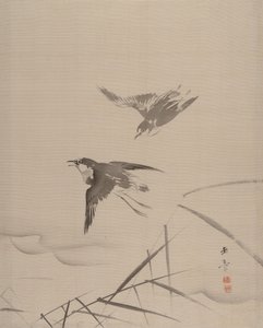 Pájaros pequeños y bambú de Gyokusho Kawabata