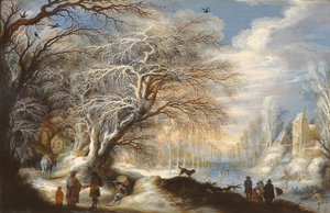 Patinadores en un canal o, paisaje de invierno de Gysbrecht Lytens or Leytens