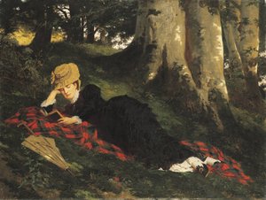 Mujer leyendo en un bosque de Gyula Benczúr