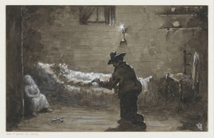 Un hombre se arrodilla junto a la cama de una mujer de H.C. Louwerse (signed by artist)