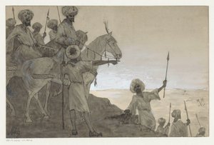 Guerreros a caballo en un paisaje desértico de H.C. Louwerse (signed by artist)