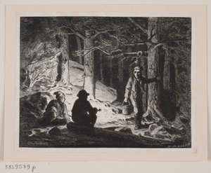Ilustración para "Una noche de verano en el bosque de Hook" de H.P. Hansen