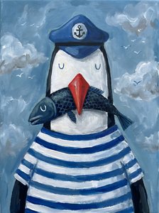 Pingüino marinero con un pez de HUGO