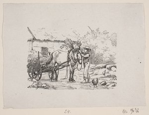 Un niño decora un arnés de caballo con ramas verdes de H. C. Henneberg