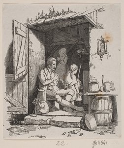 Un músico italiano sentado en una puerta abierta de H. C. Henneberg